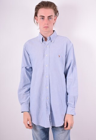 RALPH LAUREN MENS VINTAGE SHIRT LARGE BLUE 90'S