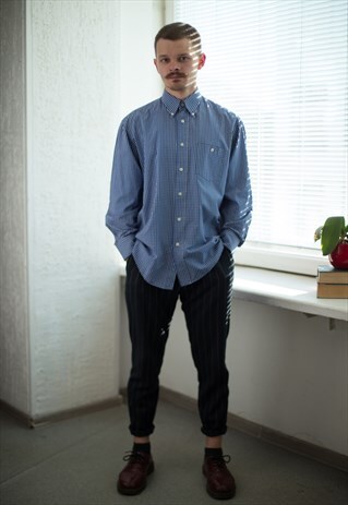 VINTAGE 90'S BLUE CHECKED LONG SLEEVED SHIRT