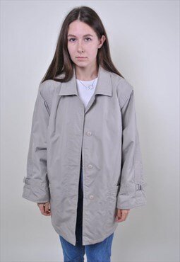 Vintage gray ternch, women autumn casual jacket, Size L