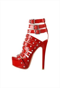 Platform Rivet Straps Stiletto Sandals