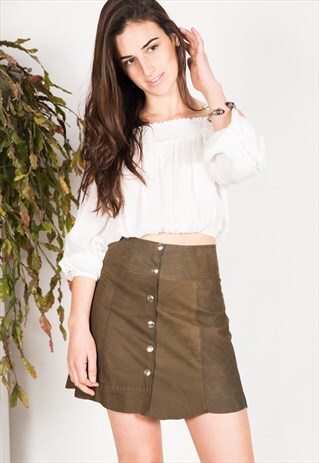 ON SALE VINTAGE 90S SUEDE BUTTON UP SCALLOPED SKIRT / S2975