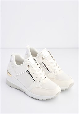 Katie LaceUp Trainer in PU Leather and Metal Detailing White