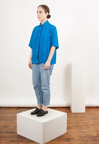 SHORT SLEEVE SILKY TOP / COBALT BLUE BOLD TOP