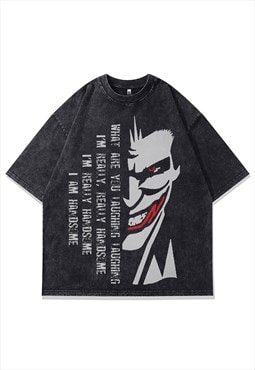 Joker t-shirt clown print tee creepy top in vintage grey