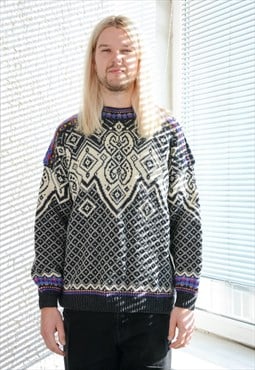 Vintage 70's Multicolour Patterned Woolk Knitted Jumper