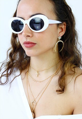WHITE RETRO OVAL SUNGLASSES