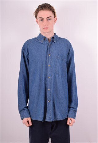MENS VINTAGE DENIM SHIRT LARGE BLUE 90S