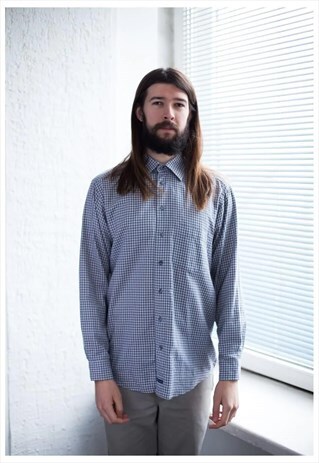VINTAGE 80'S GREY CHECKED LONG SLEEVED SHIRT
