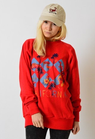 VINTAGE 80S RED CALIFORNIA LIGHTWEIGHT SWEATSHIRT JUMPER