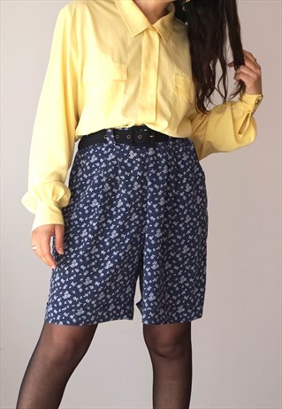 VINTAGE FLORAL PATTERN BLUE BERMUDA SHORT PANTS