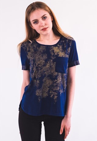 GOLD COLOR PRINT T-SHIRT (NAVY)