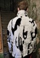 FAUX FUR JACKET AZTEC 80S PRINT BOMBER COW FLEECE IN WHITE