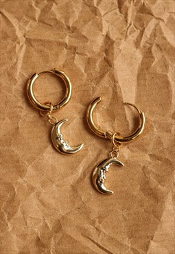 Gold Plated Crescent Moon Hoop Earrings - Tarnish Free