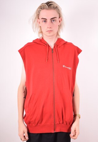 CHAMPION MENS VINTAGE HOODIE GILET XL RED 90S