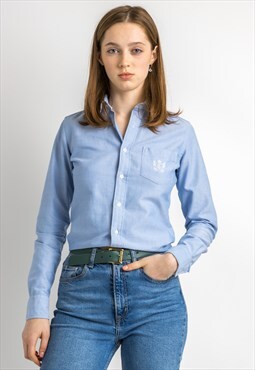 Ralph Lauren Blue Logo Cotton Logo Blouse Shirt 5871