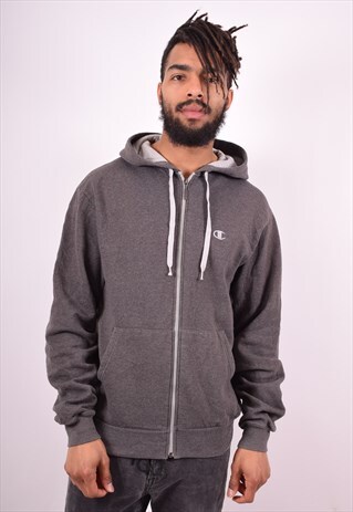 CHAMPION MENS VINTAGE HOODIE JACKET MEDIUM GREY 90'S