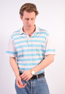 Vintage Ellesse Polo Shirt Stripes Blue