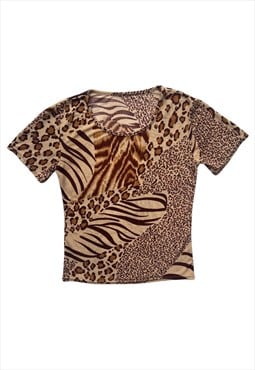 Y2K 00s Top Tshirt Tee animal leopard print brown beige