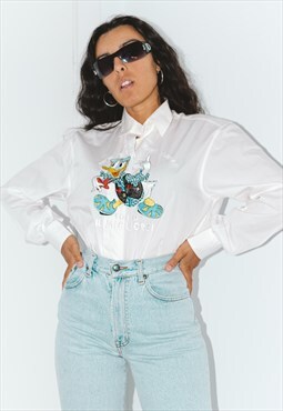 Vintage Luxury Disney Cartoon Donald Embroidered Shirt