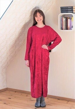 Bright red maxi long velour vintage dress
