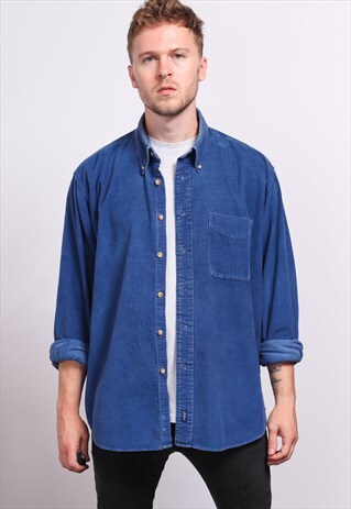 VINTAGE CORDUROY CORD SHIRT BLUE