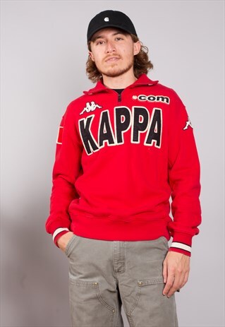 RED BIG LOGO SPELL OUT 1/4 ZIP KAPPA SWEATSHIRT