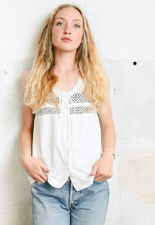 VINTAGE 80S WHITE LACE CAMI TOP