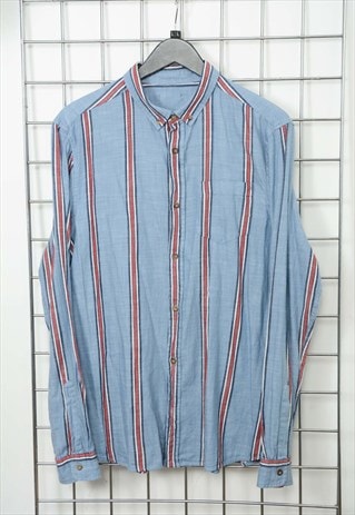 VINTAGE 90S STRIPED SHIRT BLUE  SIZE L 