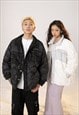 PATCHWORK BOMBER QUILTED UTILITY JACKET WINTER COAT IN WHITE