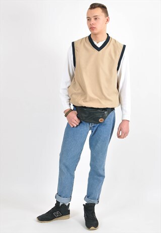 VINTAGE 90'S WINBREAKER VEST IN BEIGE