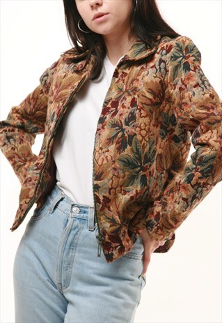 80S VINTAGE FLORAL PATCHWORK CROPPED JACKET RIRI 668