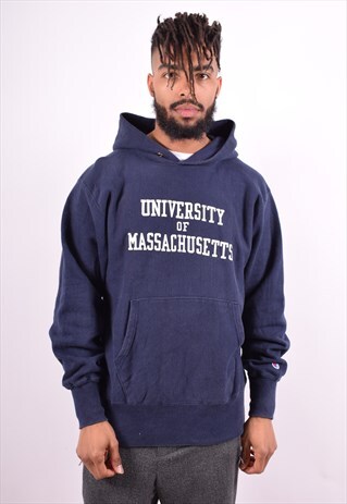 CHAMPION MENS VINTAGE HOODIE JUMPER LARGE BLUE 90'S