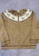 VINTAGE KNITTED CARDIGAN ABSTRACT LEAF PATTERNED ZIP UP KNIT