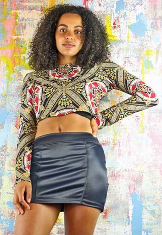 PANELLED MINI SKIRT IN BLACK MATT STRETCH SATIN