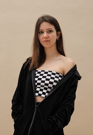 CHECKERBOARD VELVET BANDEAU