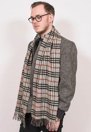 VINTAGE BURBERRY GREY LAMBSWOOL SCARF