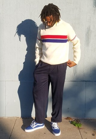 60S 70S CLASSIC SKATER SPORTSWEAR STRIPE SWEATER LARGE