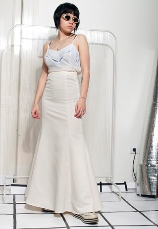 VINTAGE WEDDING SKIRT 90S WHITE SATIN BRIDAL MAXI SKIRT