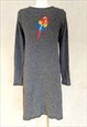 Vintage grey knitted Julia Janus dress with a parrot