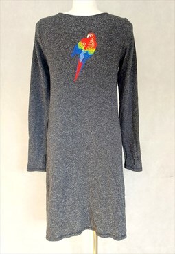 Vintage grey knitted Julia Janus dress with a parrot