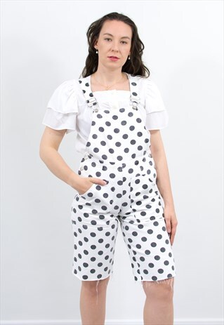 Vintage dotted overalls in white black dungarees