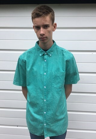 MENS GREEN TURQUOISE ACID WASH FESTIVAL SHORT SLEEVE SHIRT