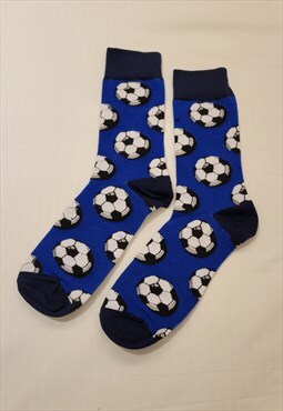Soccer Pattern Cozy Socks in Blue color
