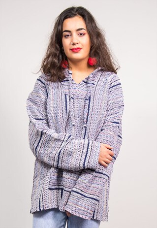 90'S VINTAGE BLUE PATTERN GRUNGE BAJA HOODIE JUMPER