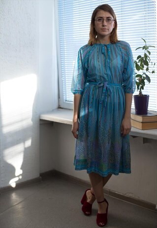VINTAGE 90'S BLUE FLOWER PATTERNED DRESS