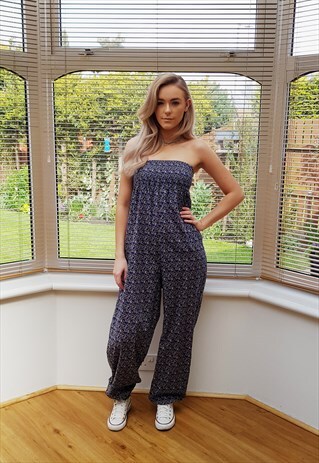 VINTAGE MULTI COLOURED FLORAL PRINT SLEEVELESS PLAYSUIT