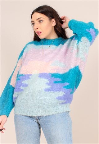 VINTAGE 80S ABSTRACT PATTERN MOHAIR JUMPER