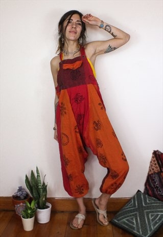 FAIRTRADE RED BLOCK PRINT DUNGAREES