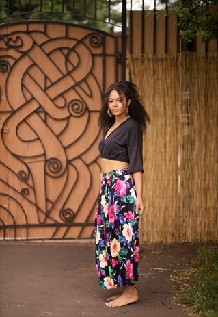 VINTAGE 80'S 90'S MIDI LONG SKIRT FLORAL COLORFUL