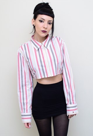 00'S RETRO STRIPED REWORKED CROPPED TOMMY HILFIGER SHIRT